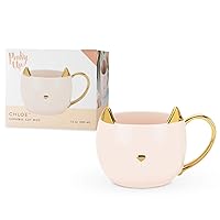 Pinky Up Chloe Ceramic Cat Tea Mug or Cat Coffee Mug - Cat Shaped Mug - Gifts for Cat Lovers - 12oz Pink with Gold Details Set of 1