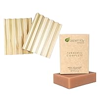 Turmeric Soap - Made with Natural and Organic Ingredients - 2 Pack Soap Dish, Draining Dish 100% Natural Poplar Wood