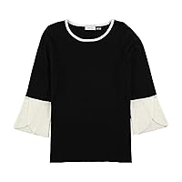 Calvin Klein Womens Color Block Tulip Sleeve Pullover Sweater, Black, Small