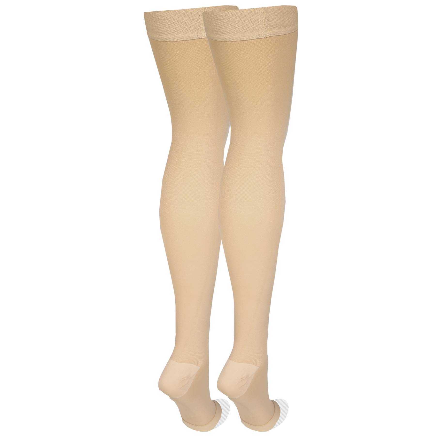 Amazon Basic Care Medical Compression Stockings, 20-30 mmHg Support, Women & Men Thigh Length Hose, Open Toe, Beige, 2X-Large (Previously NuVein)