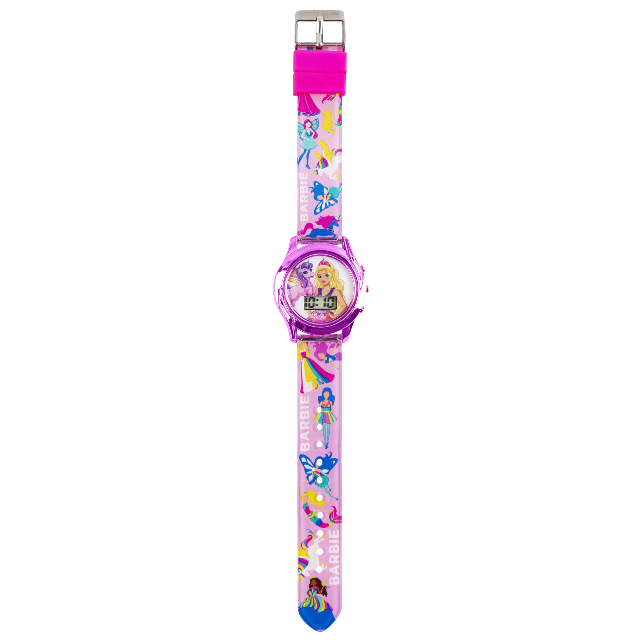 Accutime Barbie The Movie Digital LCD Quartz Kids Pink Watch for Girls with Pink Unicorn and Fairytale Barbie Band Strap (Model: BDT4124AZ)