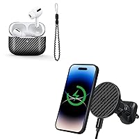 MONOCARBON Carbon Fiber Car Phone Holder and Carbon Fiber AirPods Pro 2 Case