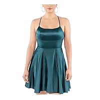 B Darlin Womens Green Zippered Fitted Lace-up Back Molded Cups Spaghetti Strap Square Neck Short Party Fit + Flare Dress Juniors 1
