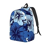 Canvas Backpack For Women Men Laptop Backpack Blue Hibiscus Travel Daypack Lightweight Casual Backpack