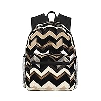 Black White Tan Zigzag Print Backpack For Women Men, Laptop Bookbag,Lightweight Casual Travel Daypack