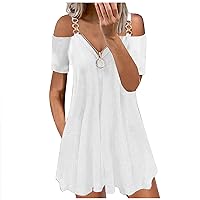 Midi Dresses for Women Short Sleeve Crewneck Dress Summer Casual Dress Solid Color Cute A Line Dress Boho T Shirt Dress