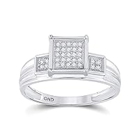 Sterling Silver Womens Round Diamond Square Cluster Ring 1/10 Cttw