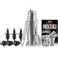 Mixology Bartender Cocktail Shaker Set - Includes 15 & 30 oz Stainless Steel Shakers, 6 Bottle Pourers & More - Essential Martini Making Kit - Drink Mixing Set - 15 Piece Cocktail Bar Set