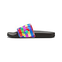 Youth PU Slide Sandals with colored square designs.