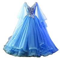 Women's Appliques Quinceanera Dresses Long Sleeve Tulle Sweet 16 Ball Gown Prom Dress