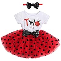 IMEKIS Baby Girls 1st 2nd Birthday Outfit Mouse Ladybug Dress Headband Polka Dots Tutu Skirt Set ONE Cake Smash Photo Shoot