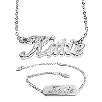 Katie Name Necklace & Bracelet 18K White Gold Plated Personalized Gift Set - Jewelry Gift Women, Girlfriend, Mother, Sister, Friend, Gift Bag & Box