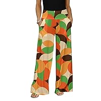 Women's Org and Grn Wide Leg Pants with Pockets