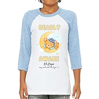 Bearly Awake Kids' Baseball T-Shirt - Great Presents - Presents for Kids - White Denim, L