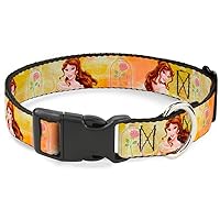 Buckle-Down Plastic Clip Collar - Belle Poses/Enchanted Rose/Story Script Yellow/Pinks - 1