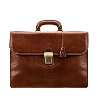 Maxwell Scott - Mens Luxury Full Grain Leather Classic Work Briefcase with Shoulder Strap - 3 Section - The Paolo3