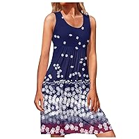 Summer Dresses for Women 2024 with Sleeves Mid Calf,Women's Casual 4th of July Flag Sleeveless Tank Knee Length