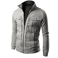 Men'S Fashion Casual Loose Stand Collar Button Decorated Sweatshirt Jacket