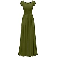 Modest V Neckline Empire Waist Chiffon Bridesmaid Gown Evening Prom Dresses Size 12-Olive