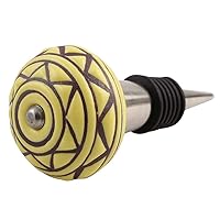 Indian Shelf Wine Stopper | Ceramic Wine Corks | Etched Funny Wine Stoppers for Wine Bottles [Yellow, 1 Pack]