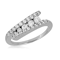 Clear Cubic Zirconia Draduated Overlap Design Ring Rhodium Plated Sterling Silver