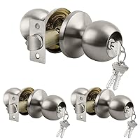 BESTTEN [3 Pack] Door Knob with Lock and Key, Keyed Different Entry Door Knob with Adjustable Latch, for Entrance and Front Door, Satin Nickel