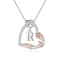 Valentines Day Gifts - Rose Heart Initial Necklaces Gifts for Women Teen Girls, Love Heart Initial Letter Pendant Necklace Jewelry Mothers Day Valentines Christmas Birthday Gifts for Her Girlfriend Wife Mom Daughter