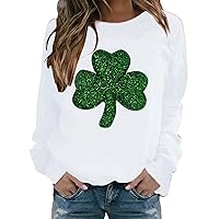 Sweatshirts for Women, St.Patrick's Day Long Sleeve Holiday Blouse Tunic Tops Casual Clover Graphic Crew Neck Shirts