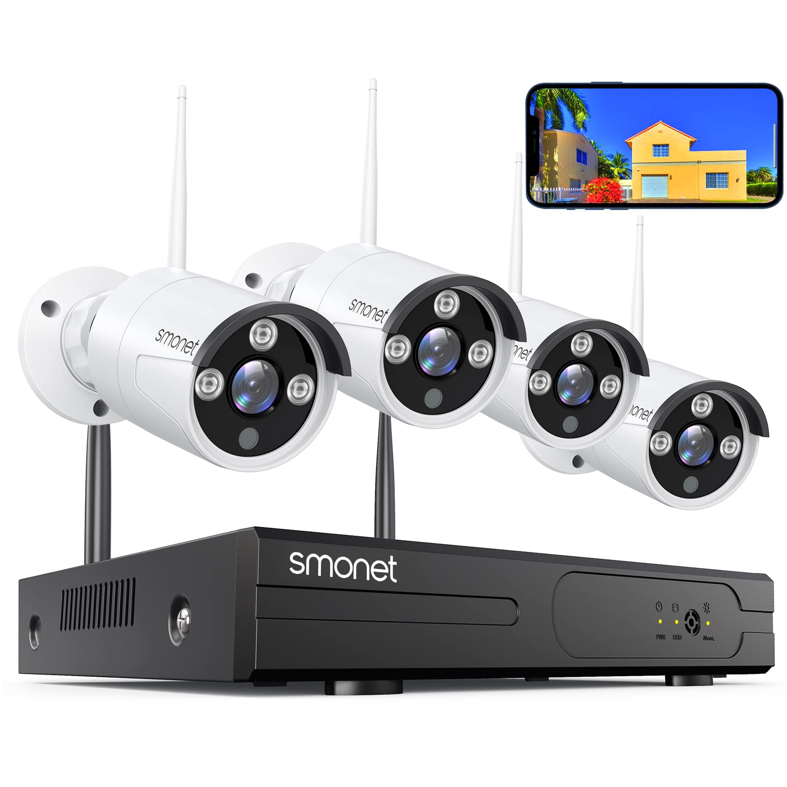 3MP Wireless Security Camera System with Audio,SMONET 8CH Home Surveillance NVR Kits,4pcs 3MP Indoor Outdoor WiFi IP Cameras,P2P CCTV Camera System...