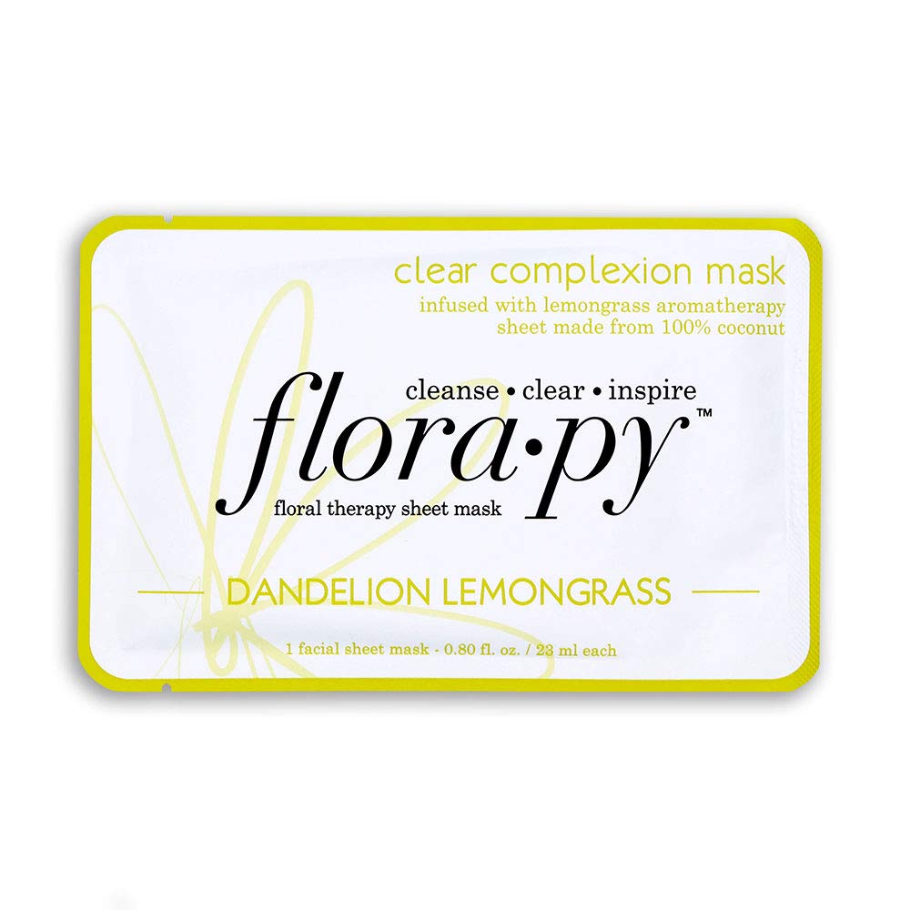 Self-Care Sheet Mask Wellness, Aromatherapy - Hydrating - Essential Oils - Clear Complexion Dandelion Lemongrass (Single) by Florapy Beauty