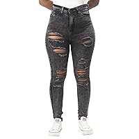 Fashion Star Womens Full Ankle Length Cotton Ripped Distressed Skinny Denim Jeans