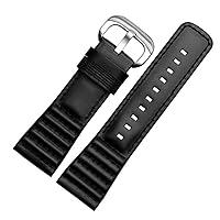 28mm Black Leather Watch Strap Band Buckle For SevenFriday P1 P2 P3 Watches (Black) Stainless buckle