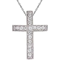 14K White Gold Medium Diamond Scroll Cross Pendant (chain NOT included)