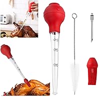 Turkey Baster Food Grade for Cooking & Basting, Detachable Round Bulb, Baster Cooking Good for Meat Poultry Beef Chicken, with Cleaning brush, inject needle, Basting brush(Red)