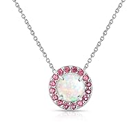 B. BRILLIANT Sterling Silver Synthetic White Opal and Simulated Gemstone Round Dainty Halo Necklace for Women Girls Bridesmaids