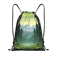 Wilderness Print Drawstring Backpack Waterproof Drawstring Bags Fashion Beach Bag for Men Women Small