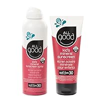 All Good Baby & Kids Mineral Face & Body Sunscreen - UVA/UVB Broad Spectrum, Coral Reef Friendly, Water Resistant, Zinc Oxide - 30 SPF Spray & Lotion
