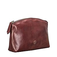 Maxwell Scott Bags Quality Leather Small Makeup Bag | The Chia | Handcrafted In Italy | Wine Red