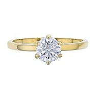 DECADENCE 10K Yellow Gold 6.00mm Round Cut Cubic Zirconia 6-Prong Peg Head Solitaire Engagement Ring