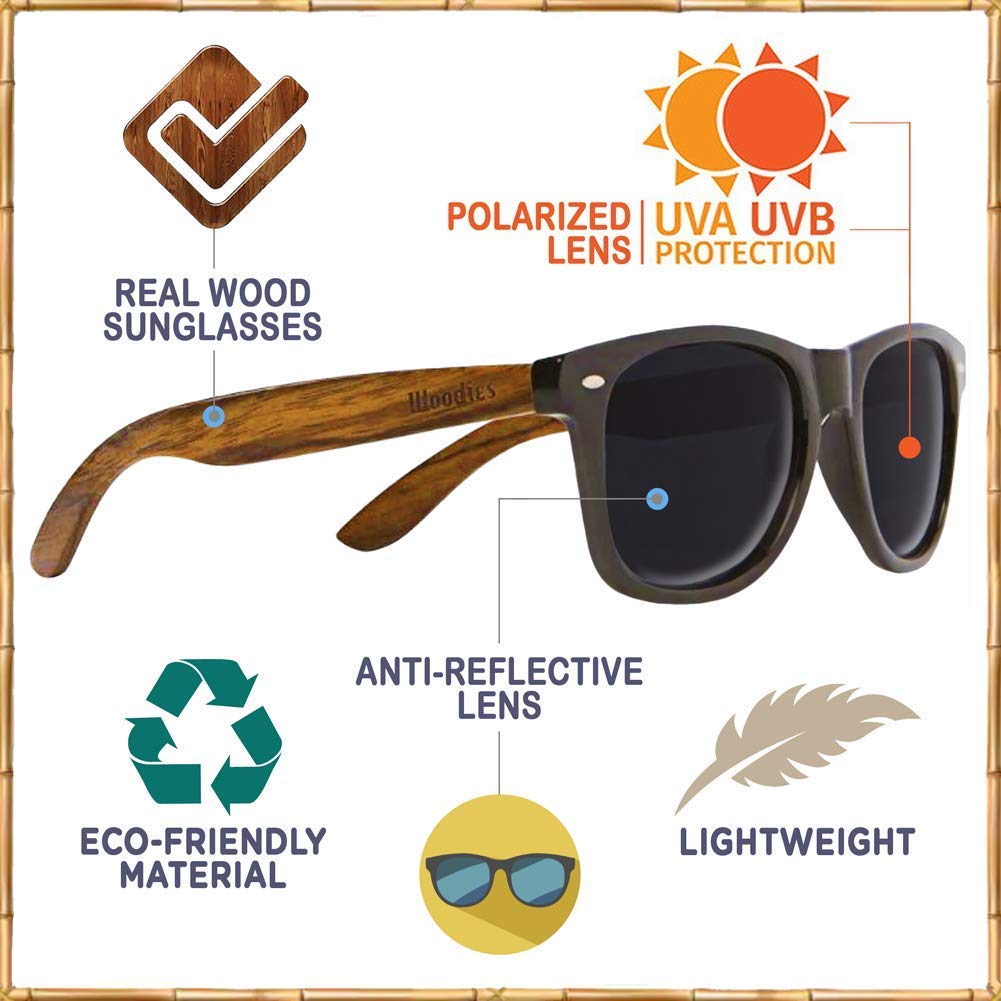 Woodies Walnut Wood Sunglasses with Dark Polarized Lenses for Men and Women | 100% UVA/UVB Ray Protection