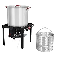 80 Qt Seafood Boil Pot, Aluminum Crawfish Boiler with Steam/Boil Basket & Strainer, 110000BTU Propane Jet Burner w/Support Rack & Lifting Hook, 0-10 PSI Regulator, Outdoor Cooking Shrimp Crab Boiler