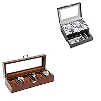 ProCase 10 Slots Watch Box Bundle with 6 Slot Wooden Watch Display Case