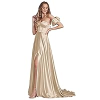 Xijun Detachable Sleeves Satin Prom Dresses Long Slit Corset A Line Formal Evening Party Gown with Pockets