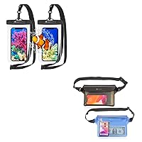 Syncwire IPX8 Waterproof Phone Pouch with Lanyard 2 Pack & IP68 Waterproof Fanny Bag with Adjustable Waist Strap 2 Pack for iPhone Samsung Galaxy and More, Beach Accessories, vacation must haves