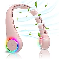 Bladeless Portable Neck Fan - Rechargeable Hands Free USB Personal Fan Battery Operated with LED lights for Home Office Travel Indoor Outdoor (Bladeless-Pink)