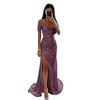 2024 Sparkly Sequin Prom Dresses Off Shoulder V-Neck Long Formal Evening Party Gowns with Slit