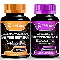Nattokinase Supplement Capsules - 5000 FU - Enzymes from Pure Japanese Natto Extract, Heart and Immune Support │Berberine Supplement 1500mg - Liposomal Berberine with Ceylon Cinnamon