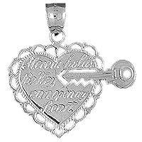 Heart With Break Off Key Pendant | Sterling Silver 925 Heart With Break Off Key Pendant - 34 mm