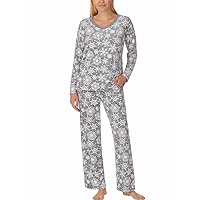 Nautica Womens 2 Piece Stretch Fleece Pajama Set (X-Small, Grey)