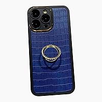 ZIFENGXUAN-Leather Cover for iPhone 15Pro Max/15 Pro/15 Plus/15, Camera Hole Protective Premium PU Leather Cover with Hidden Ring Holder (15 Pro,Blue)